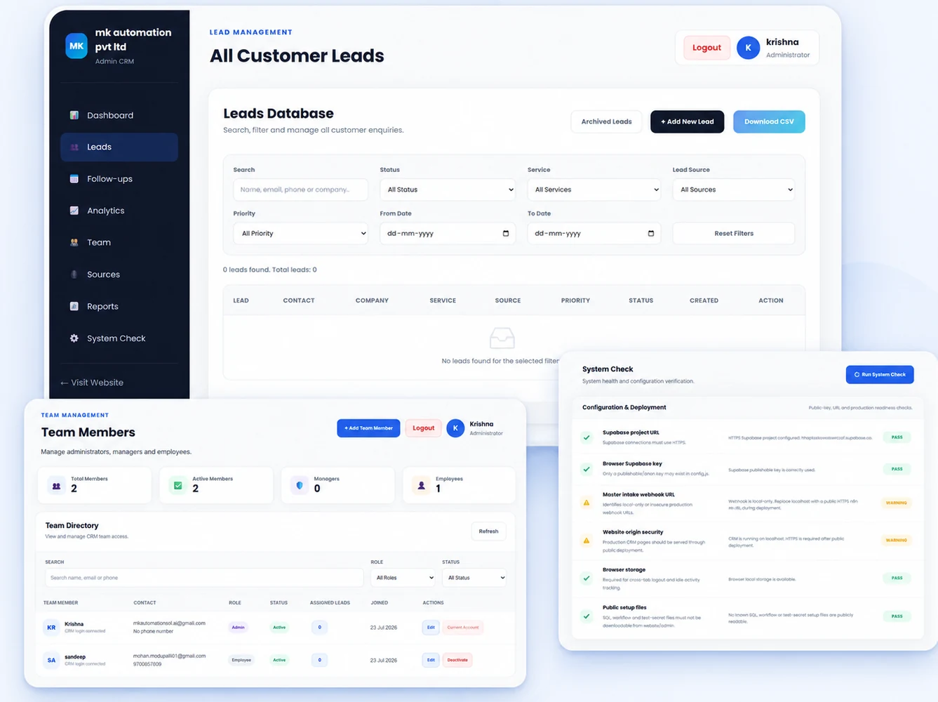 MK Automation Solutions CRM preview